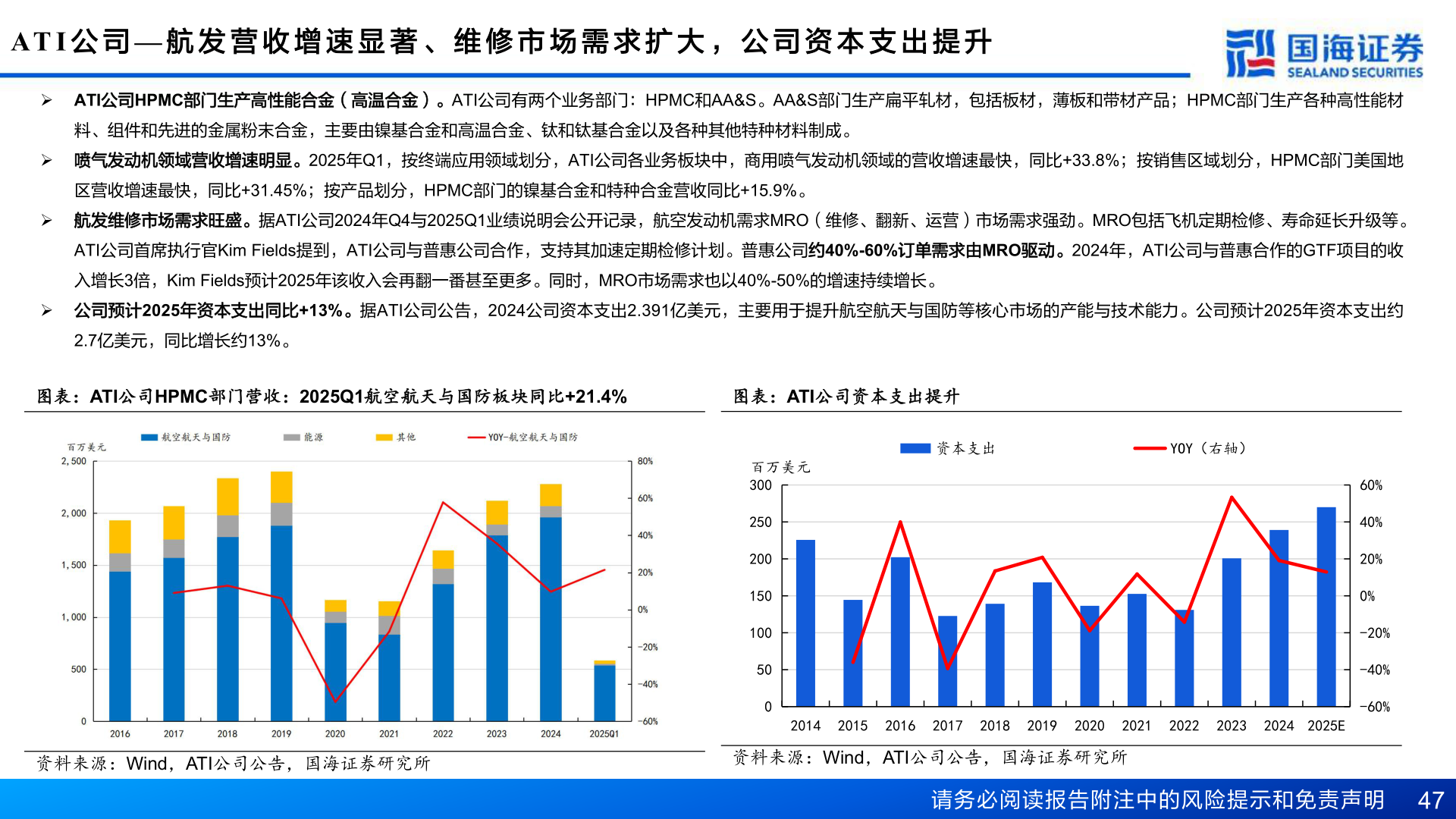谁知道AT I 公 司 — 航 发 营 收 增 速 显 著 、 维 修 市 场 需 求 扩 大 ， 公 司 资 本 支 出 提 升