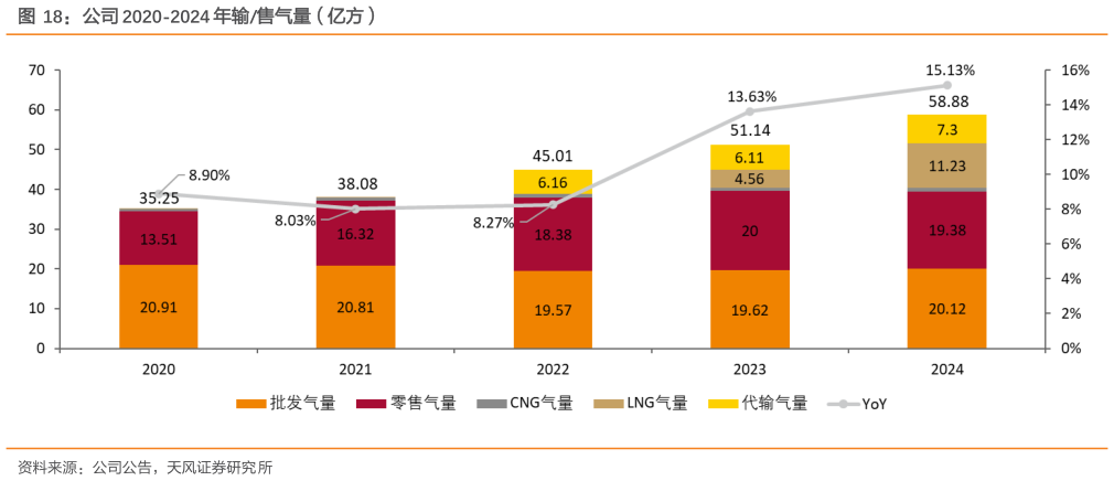 如何了解公司 2020-2024 年输售气量（亿方）