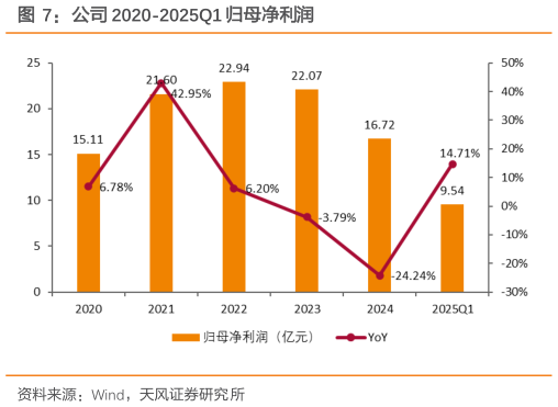 如何解释公司 2020-2025Q1 归母净利润