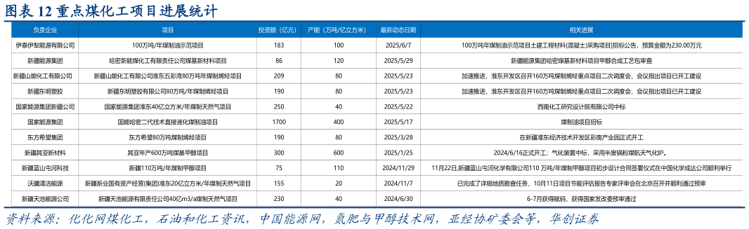 咨询下各位重点煤化工项目进展统计