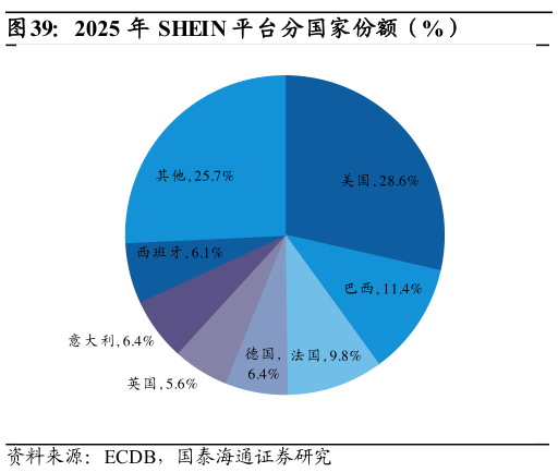 咨询大家2025 年 SHEIN 平台分国家份额（%）