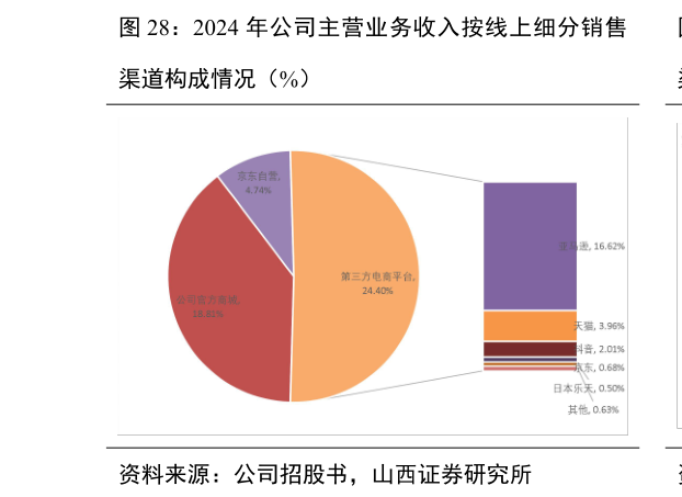 我想了解一下2024 年公司主营业务收入按线上细分销售