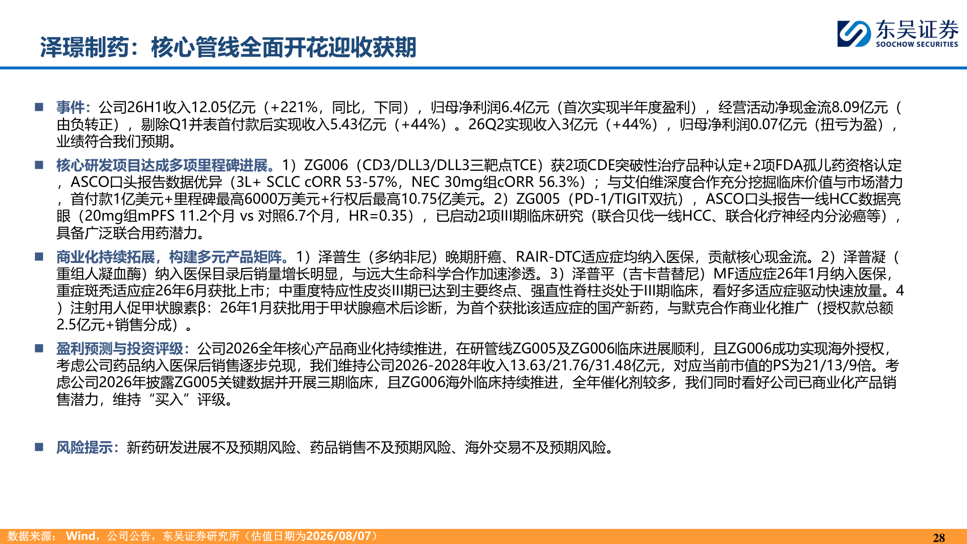 咨询下各位泽璟制药：核心管线全面开花迎收获期
