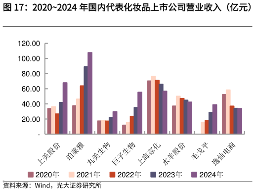 各位网友请教一下20202024 年国内代表化妆品上市公司营业收入（亿元）   20222024 年国内代表化妆品上市公司营业收入同比增
