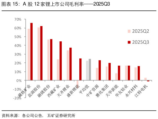 你知道A 股 12 家锂上市公司毛利率2025Q3