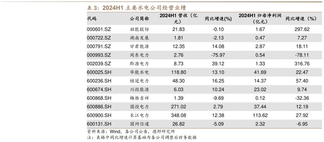 一起讨论下2024H1 主要水电公司经营业绩?