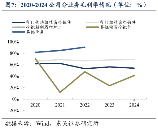 如何解释2020-2024 公司分业务毛利率情况（单位：%）