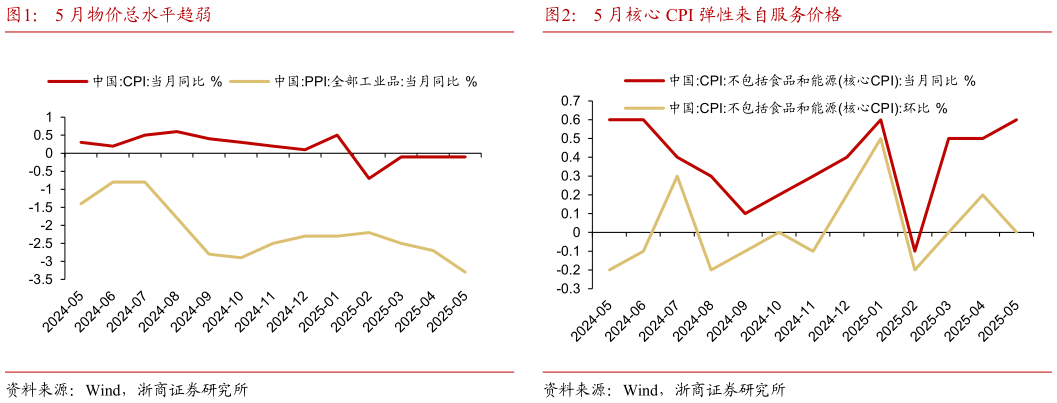 我想了解一下5 月物价总水平趋弱5 月核心 CPI 弹性来自服务价格