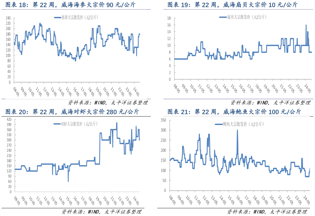 如何了解第 22 周，威海海参大宗价 90 元公斤 第 22 周，威海扇贝大宗价 10 元公斤 第 22 周，威海对虾大宗价 280 元公斤?