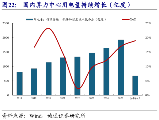 我想了解一下国内算力中心用电量持续增长（亿度）