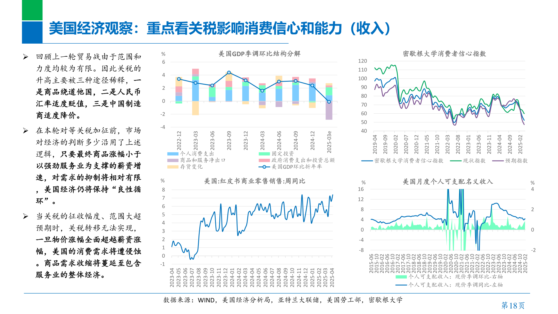 咨询大家美国经济观察：重点看关税影响消费信心和能力（收入）?