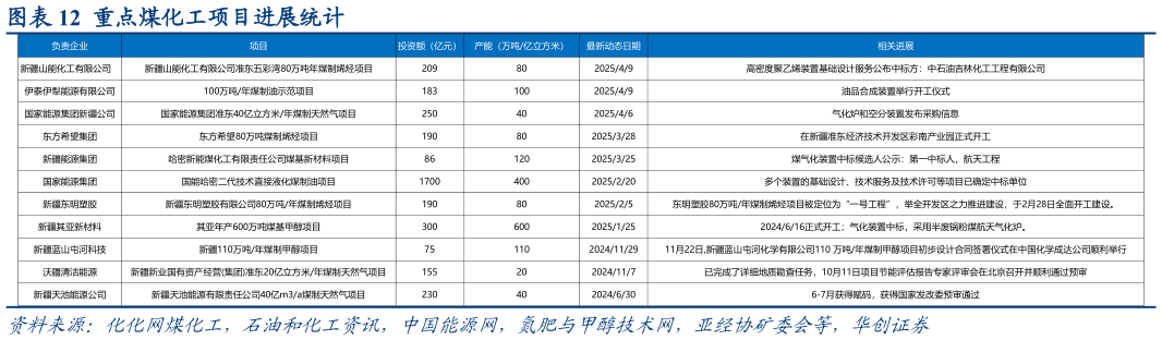 咨询大家重点煤化工项目进展统计