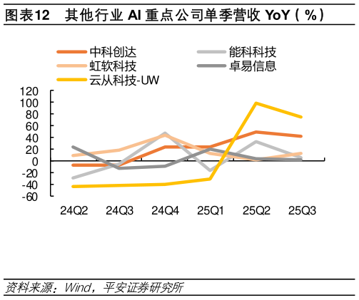 想问下各位网友其他行业 AI 重点公司单季营收 YoY（%）