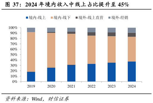 谁知道2024 年境内收入中线上占比提升至 45%