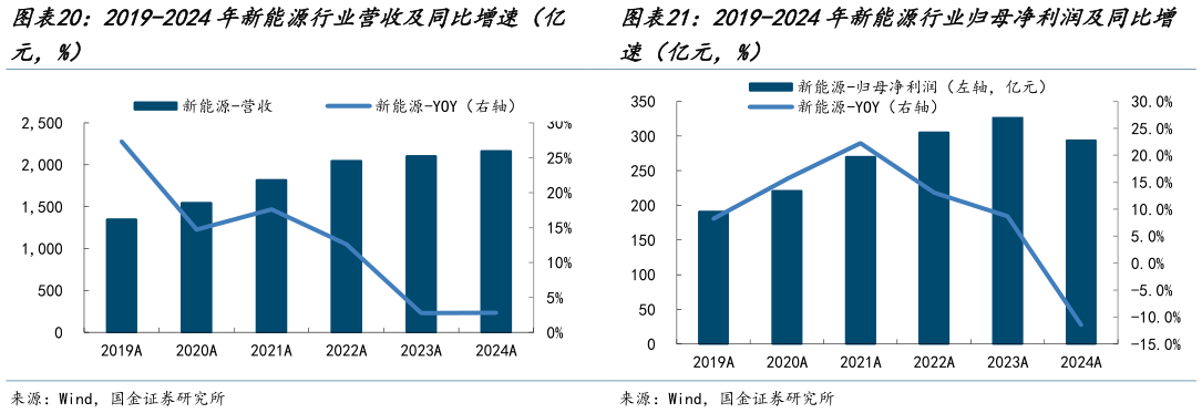我想了解一下2019-2024年新能源行业归母净利润及同比增