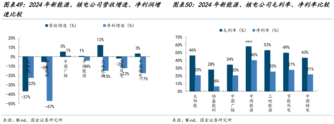 如何了解2024年新能源、核电公司毛利率、净利率比较