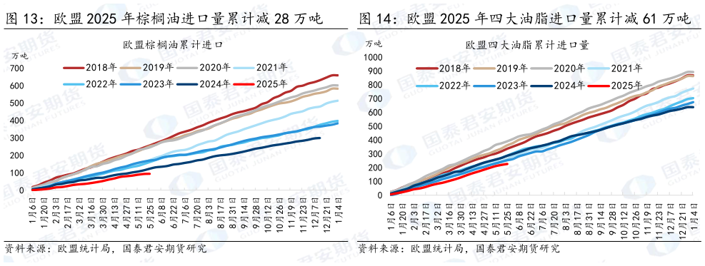 如何解释欧盟 2025 年棕榈油进口量累计减 28 万吨 欧盟 2025 年四大油脂进口量累计减 61 万吨