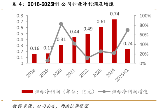 想关注一下2018-2025H1 公司归母净利润及增速