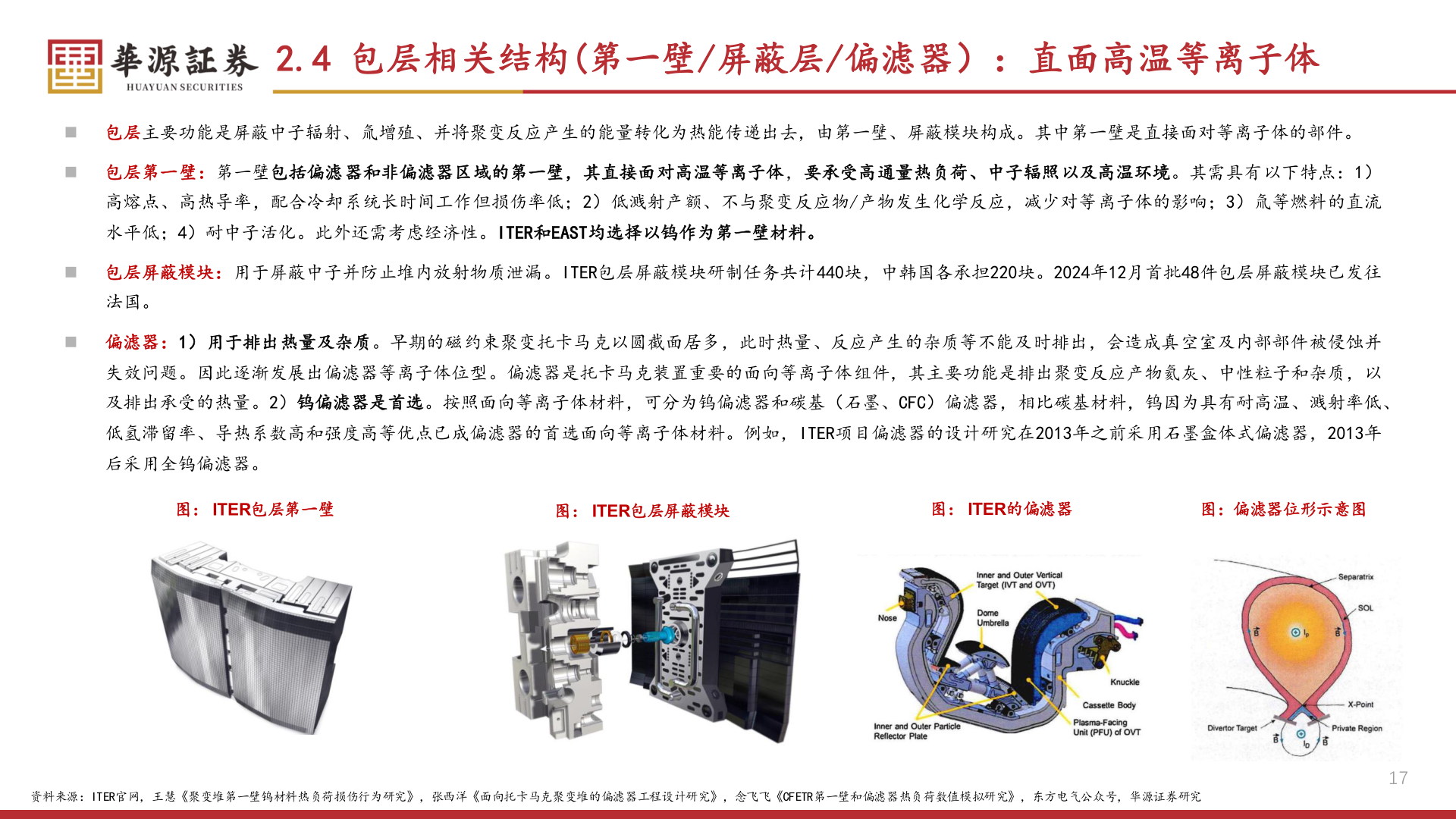 咨询下各位2.4 包层相关结构(第一壁/屏蔽层/偏滤器）：直面高温等离子体
