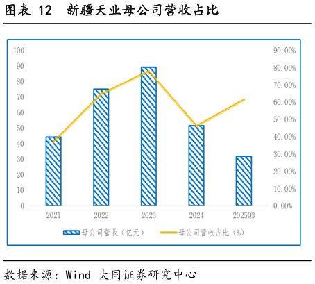 请问一下新疆天业母公司营收占比