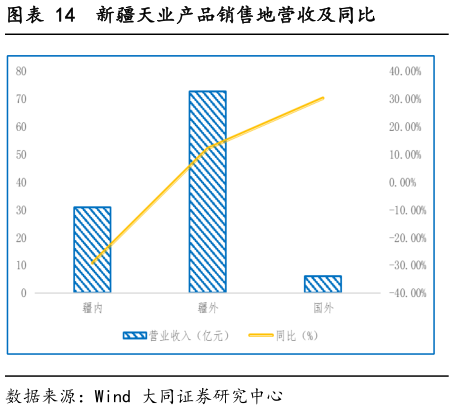 如何才能新疆天业产品销售地营收及同比