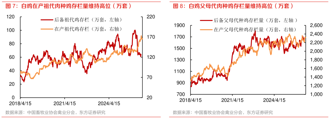 咨询下各位白鸡在产祖代肉种鸡存栏量维持高位（万套） 白鸡价格回归低波动稳定（元公斤） 白鸡父母代肉种鸡存栏量维持高位（万套）