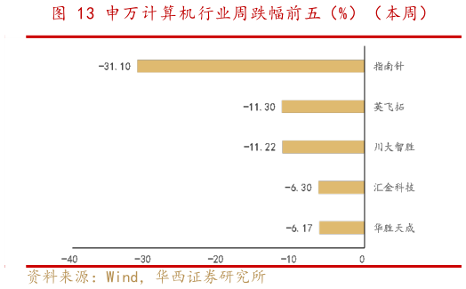 咨询大家申万计算机行业周跌幅前五（%）（本周）