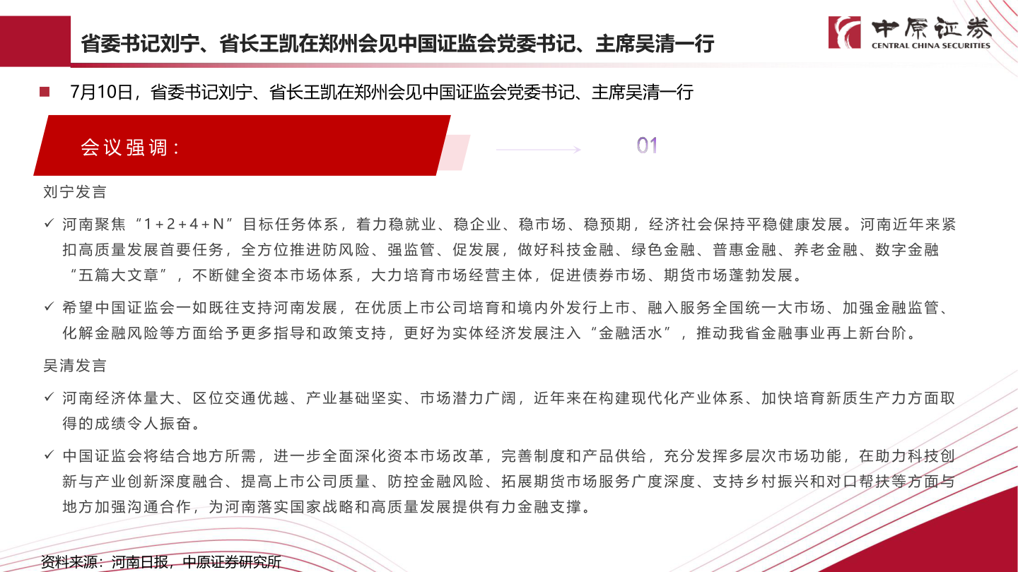 各位网友请教一下省委书记刘宁、省长王凯在郑州会见中国证监会党委书记、主席吴清一行