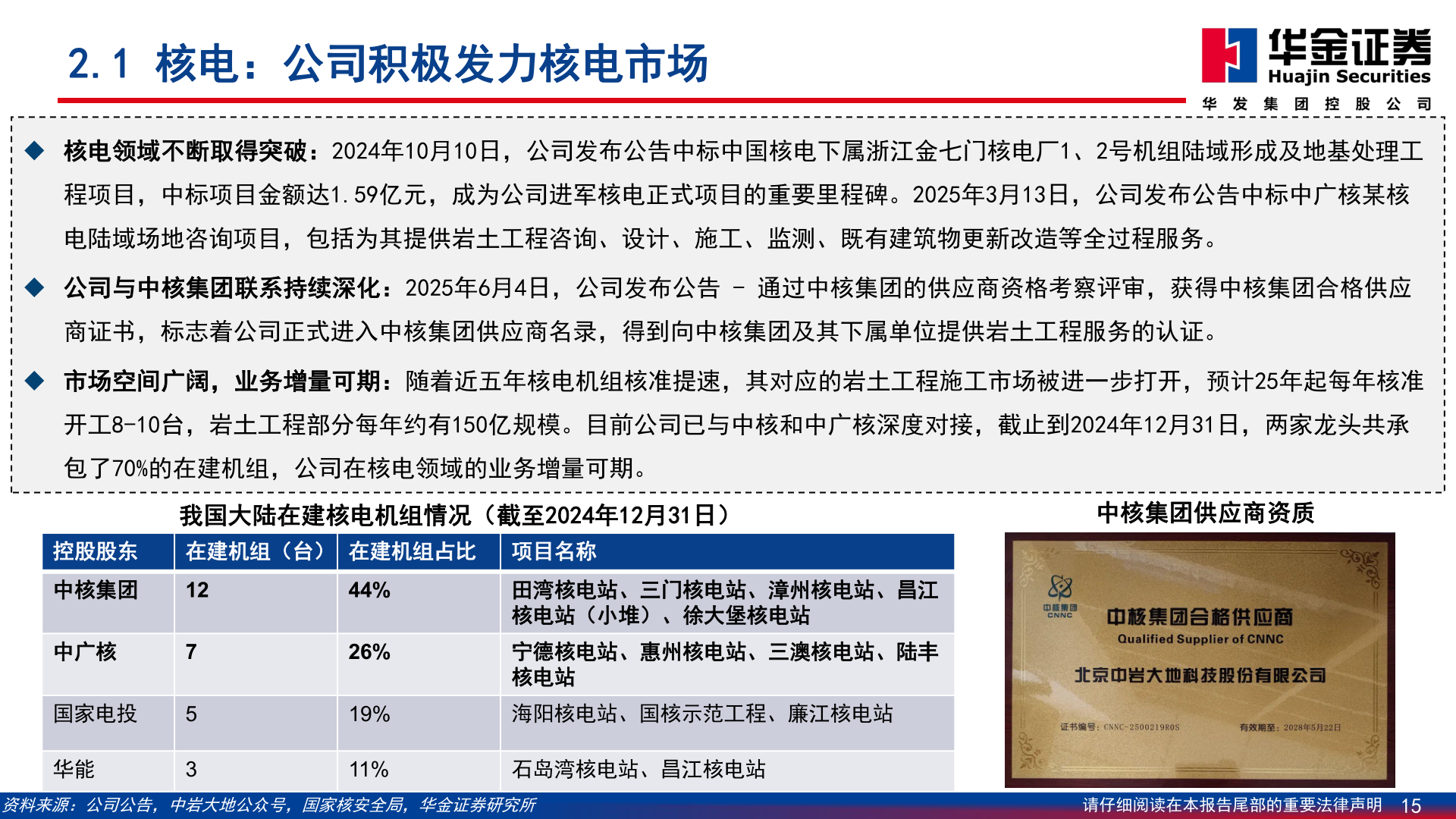 如何了解2.1 核电：公司积极发力核电市场