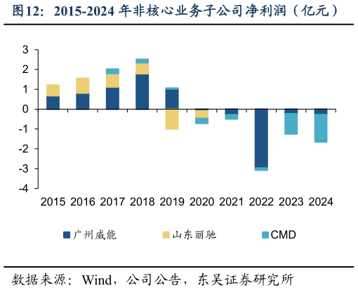 你知道2015-2024 年非核心业务子公司净利润（亿元）?