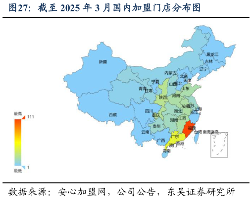 如何解释截至 2025 年 3 月国内加盟门店分布图