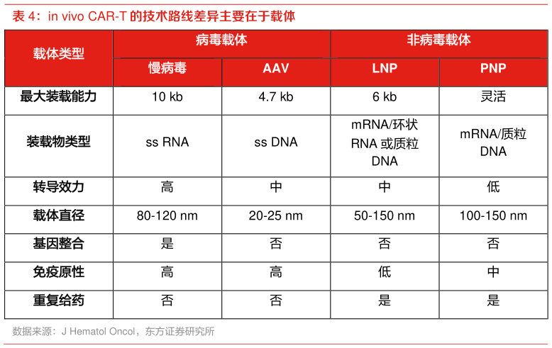 请问一下in vivo CAR-T 的技术路线差异主要在于载体?