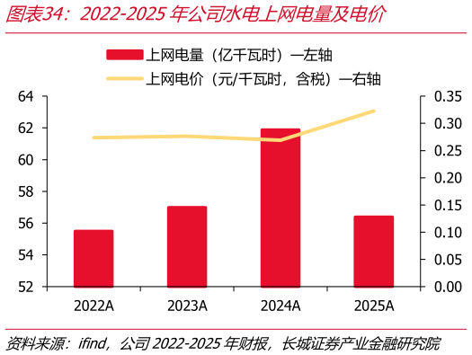 我想了解一下2022-2025年公司水电上网电量及电价