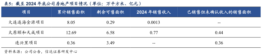 咨询下各位截至 2024 年底公司房地产项目情况（单位：万平方米、亿元）?