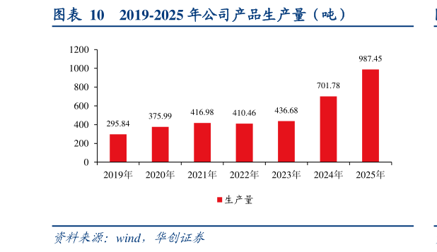 如何看待2019-2025 年公司产品生产量（吨）