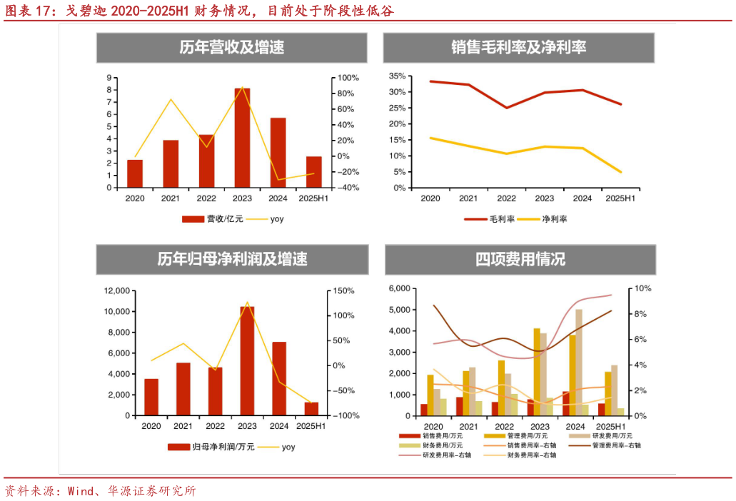 想关注一下戈碧迦 2020-2025H1 财务情况，目前处于阶段性低谷