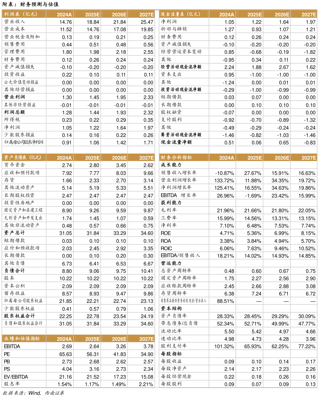 如何看待附表：财务预测与估值