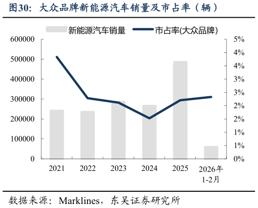 咨询下各位大众品牌新能源汽车销量及市占率（辆）