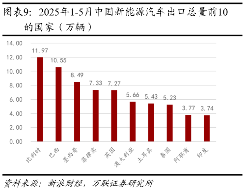 想问下各位网友2025年1-5月中国新能源汽车出口总量前10