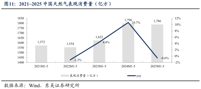 我想了解一下20212025 中国天然气表观消费量（亿方）