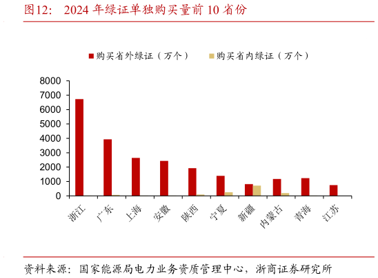 如何解释2024 年绿证单独购买量前 10 省份?