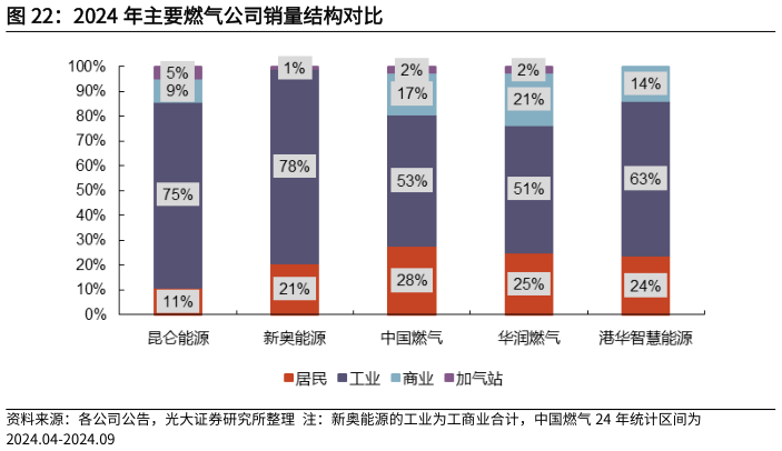 各位网友请教一下2024 年主要燃气公司销量结构对比