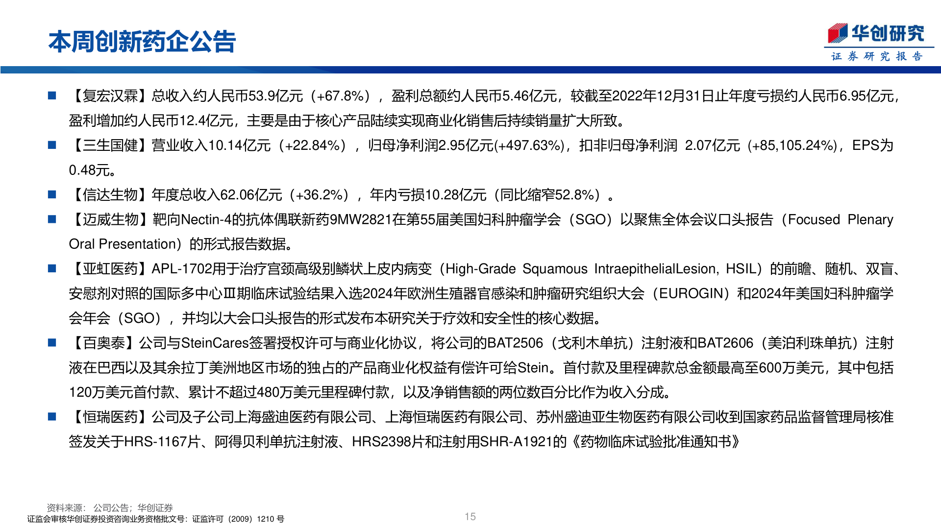 谁知道本周创新药企公告?