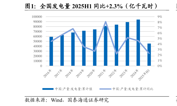 如何了解全国发电量 2025H1 同比2.3%（亿千瓦时）