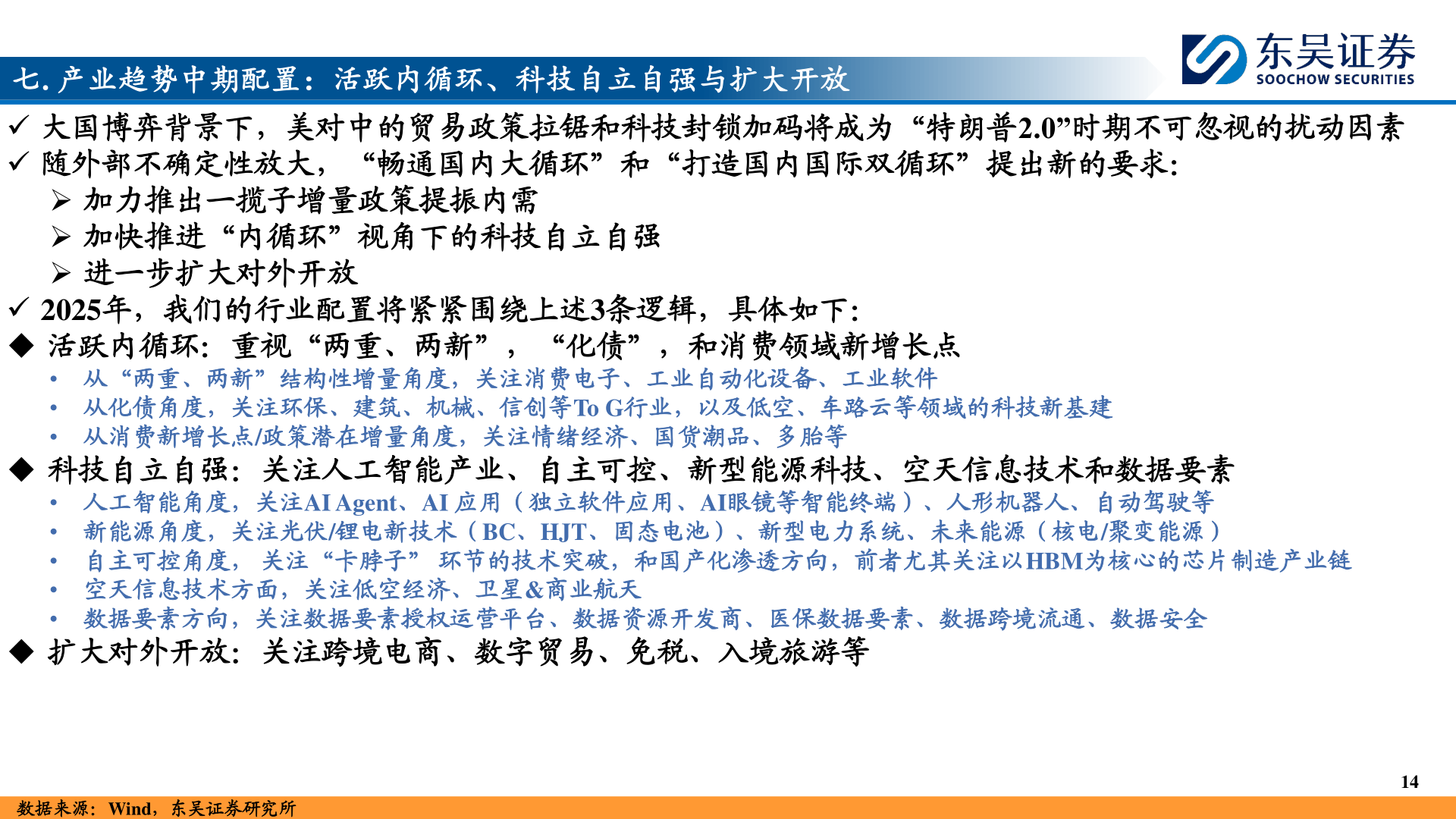 我想了解一下七. 产业趋势中期配置：活跃内循环、科技自立自强与扩大开放?