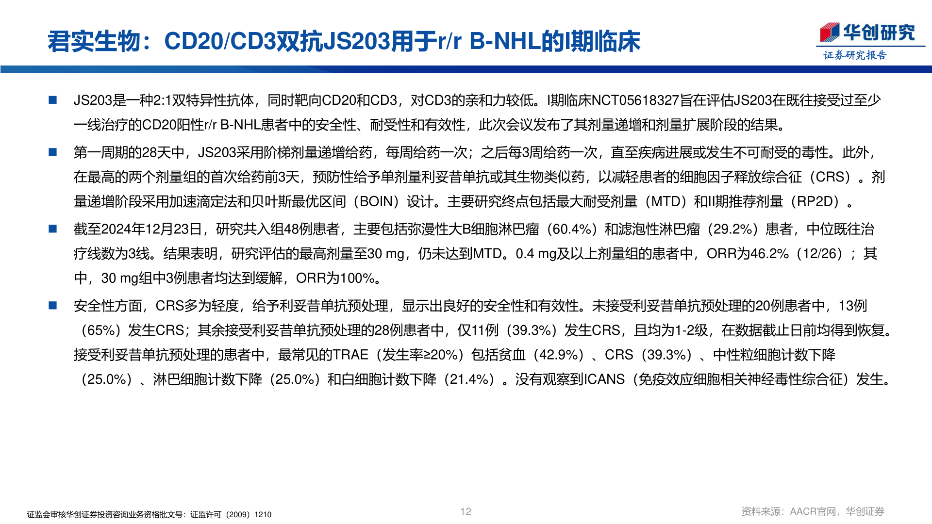 谁能回答君实生物：CD20/CD3双抗JS203用于r/r B-NHL的I期临床