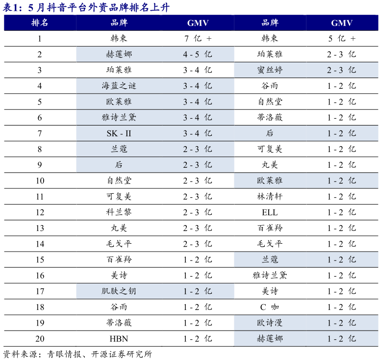 我想了解一下5 月抖音平台外资品牌排名上升
