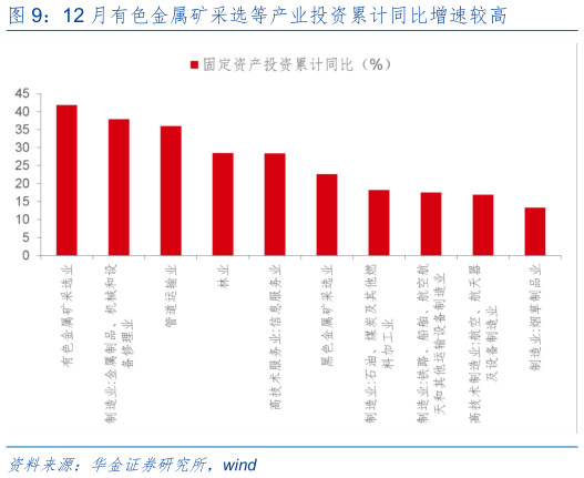 我想了解一下12 月有色金属矿采选等产业投资累计同比增速较高