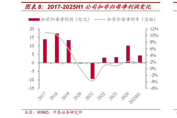 请问一下2017-2025H1 公司扣非归母净利润变化