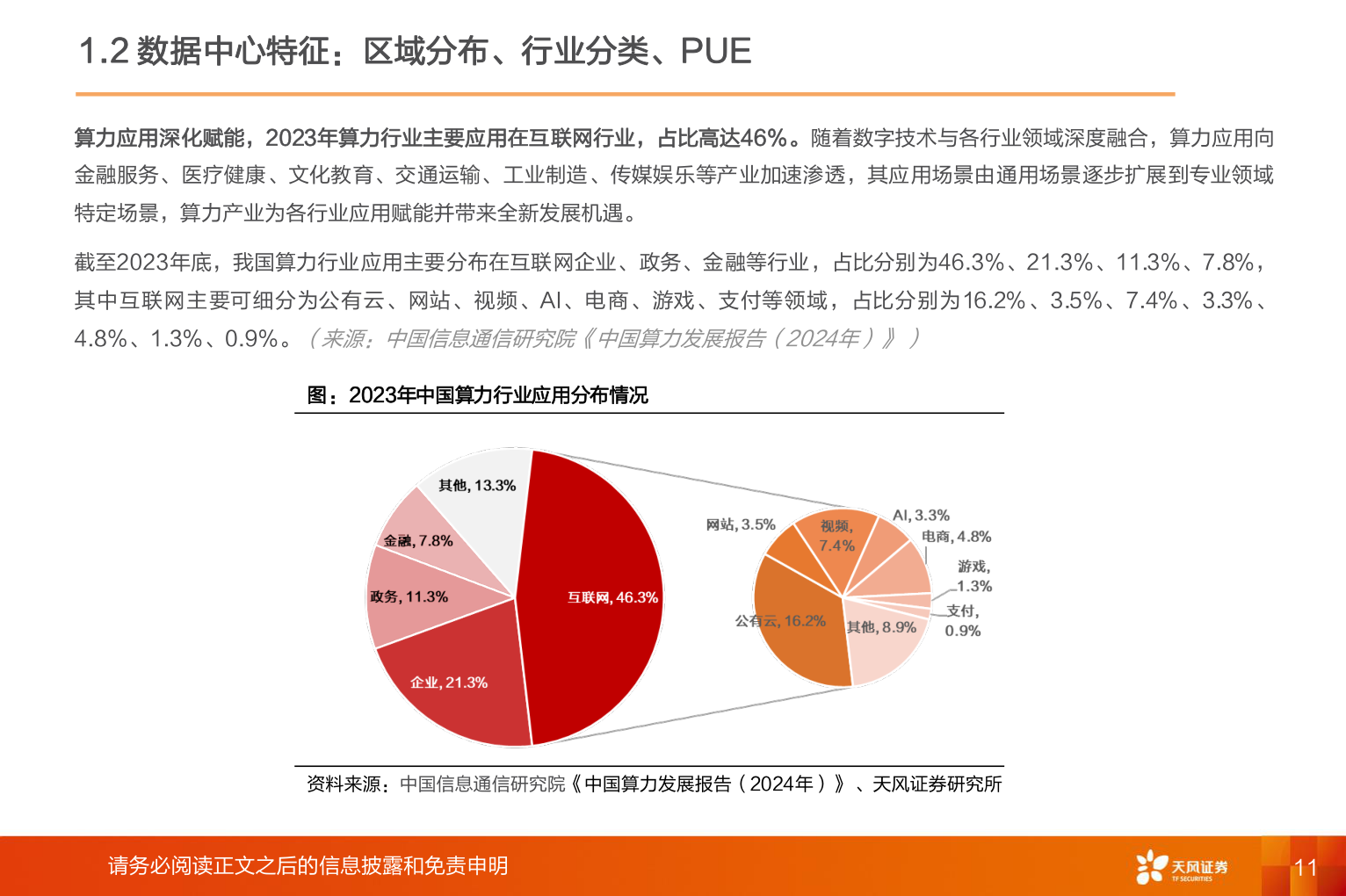 谁知道1.2 数据中心特征：区域分布、行业分类、PUE?